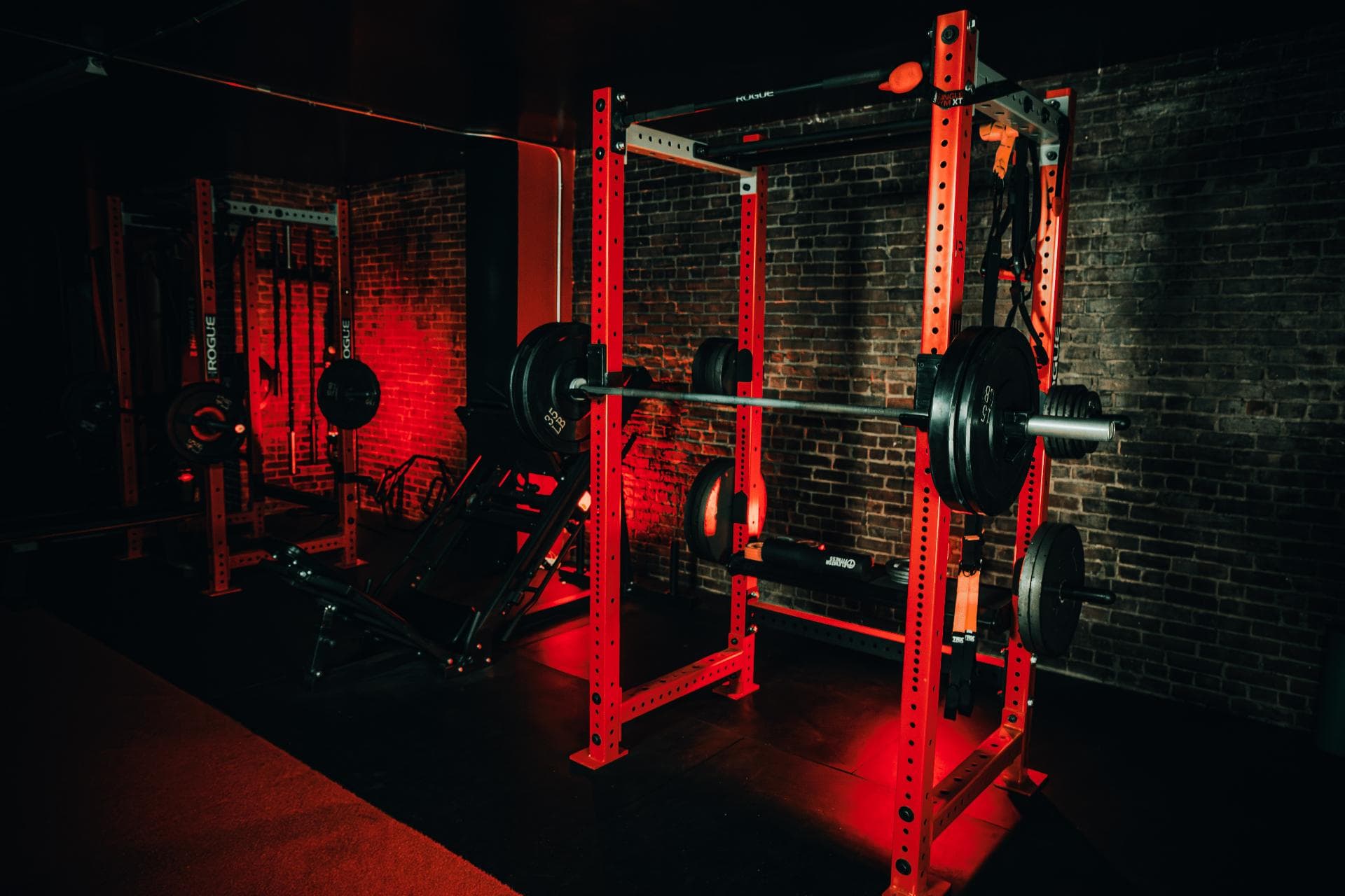 Power racks and strength equipment in a gym